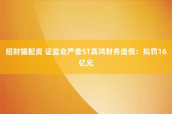 招财猫配资 证监会严查ST高鸿财务造假：拟罚16亿元